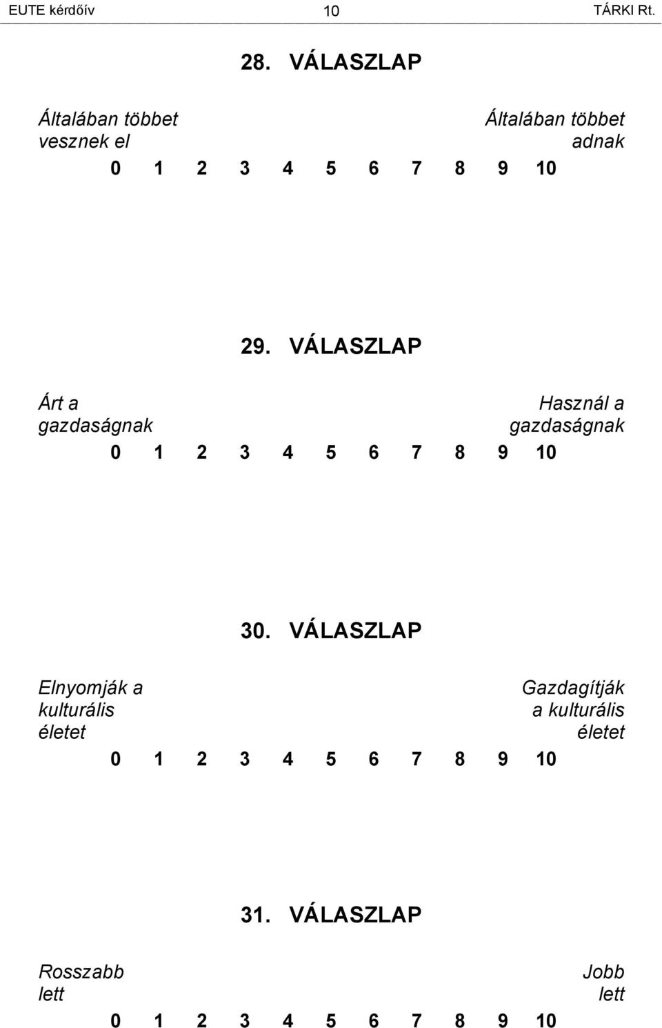 VÁLASZLAP Árt a Használ a gazdaságnak gazdaságnak 30.