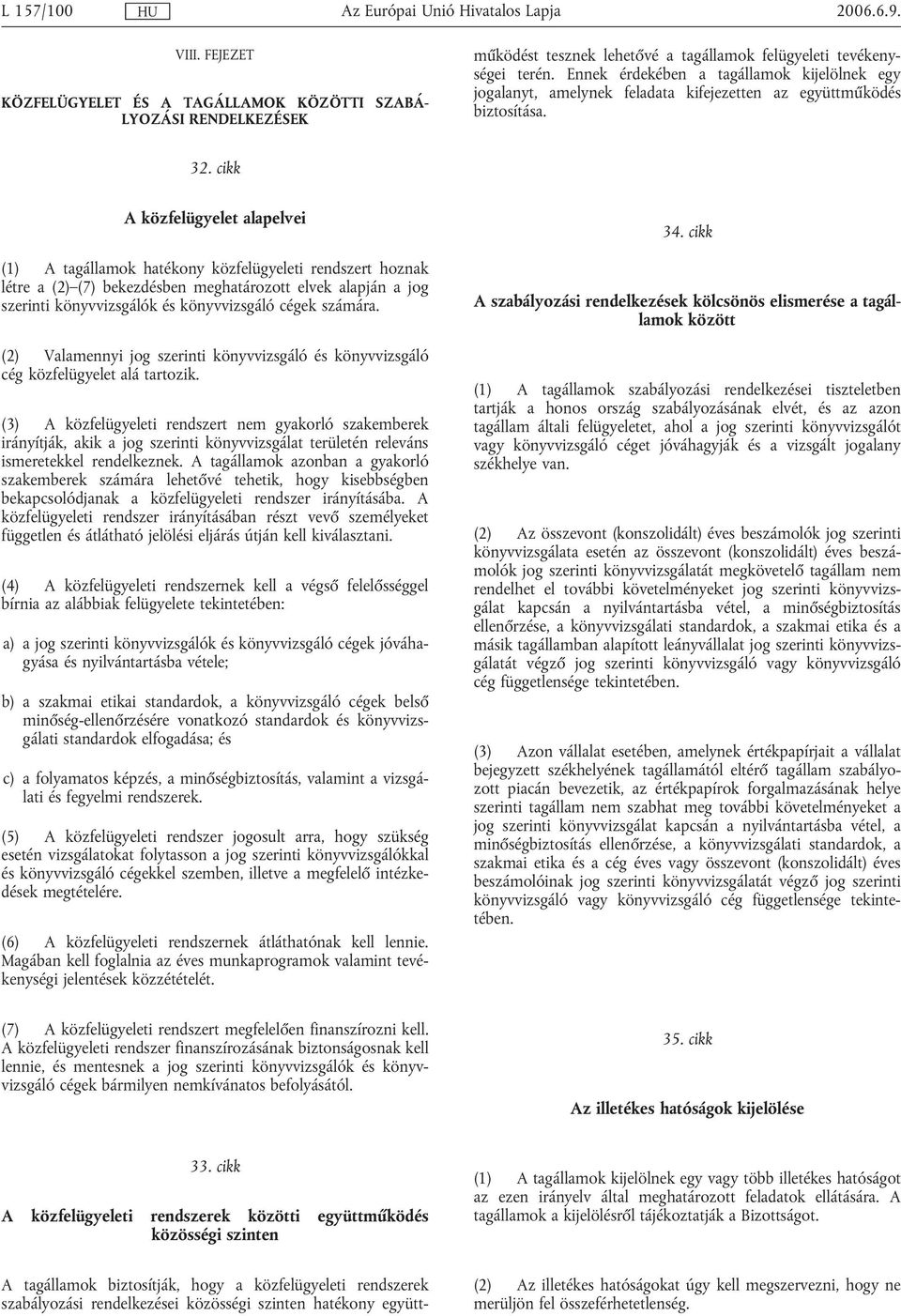 együttműködést tesznek lehetővé a tagállamok felügyeleti tevékenységei terén. Ennek érdekében a tagállamok kijelölnek egy jogalanyt, amelynek feladata kifejezetten az együttműködés biztosítása. 32.