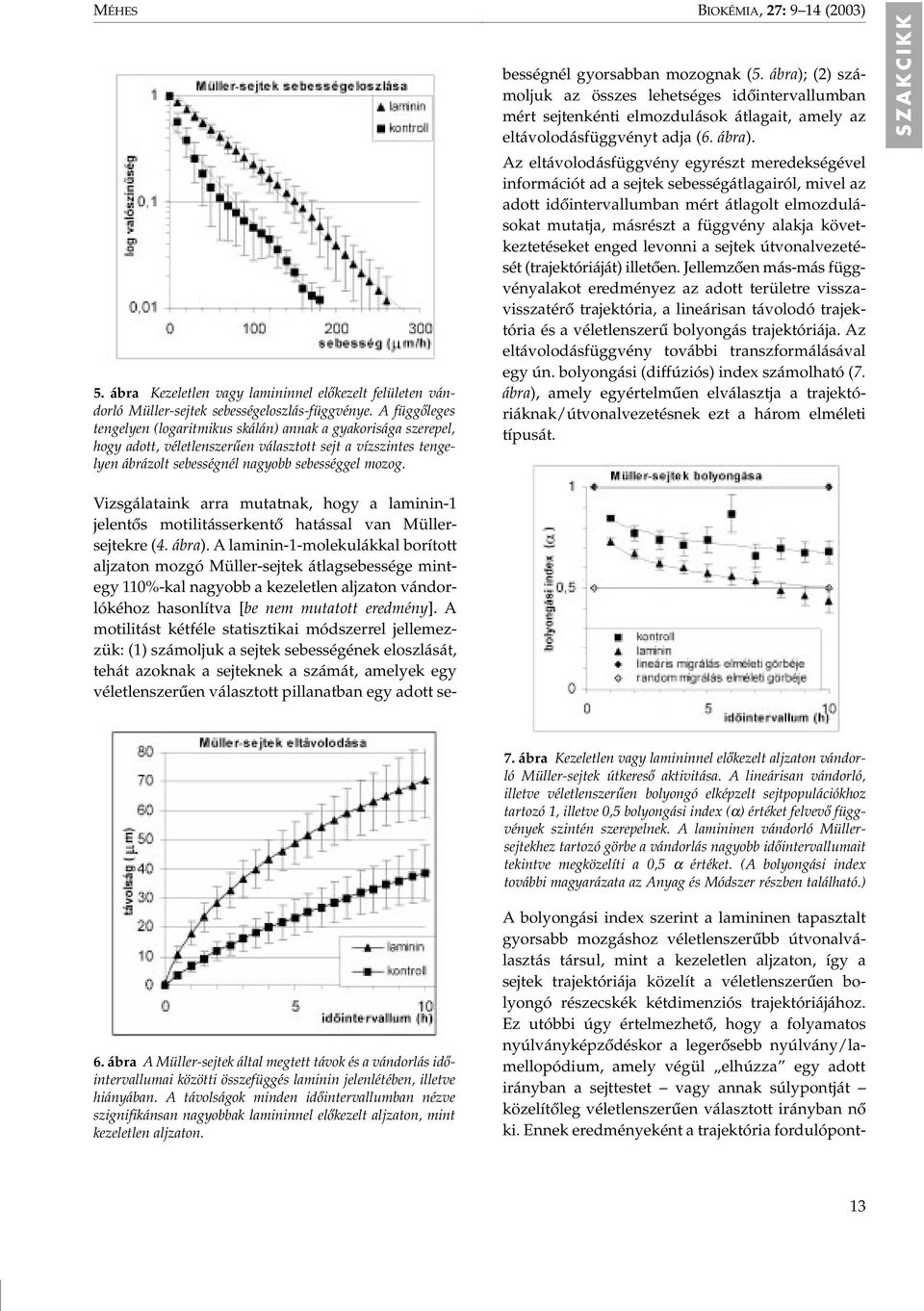 BIOKÉMIA, 27: 9 14 (2003) Vizsgálataink arra mutatnak, hogy a laminin-1 jelentôs motilitásserkentô hatással van Müllersejtekre (4. ábra).