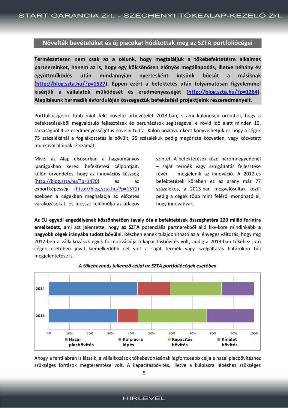 Éppen ezért a befektetés után folyamatosan figyelemmel kísérjük a vállalatok működését és eredményességét (http://blog.szta.hu/?p=1264).