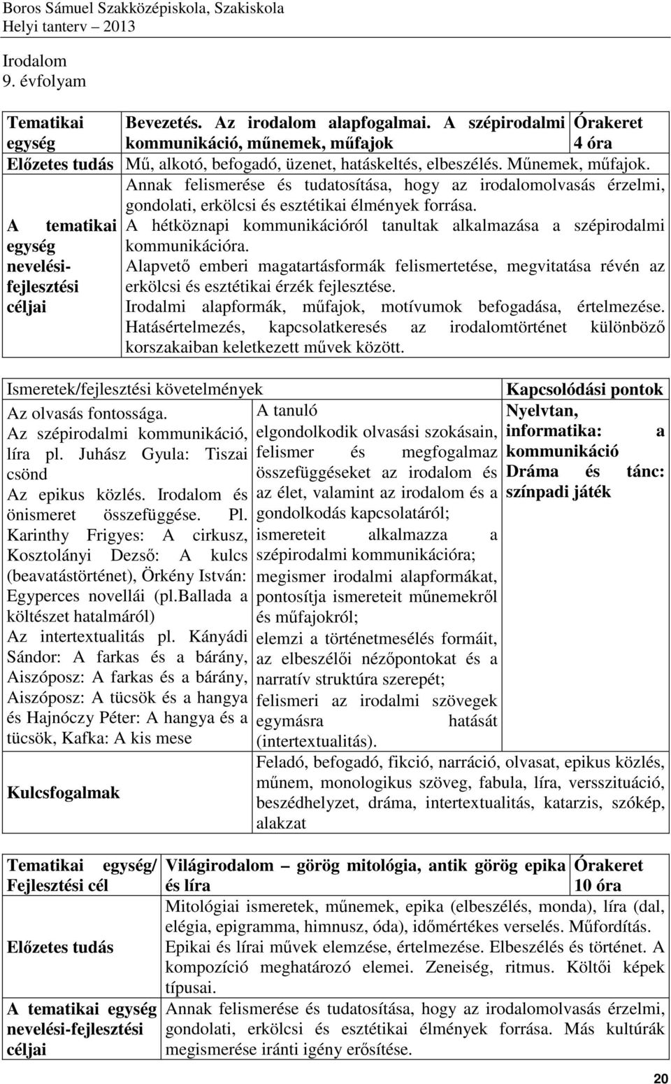 Annak felismerése és tudatosítása, hogy az irodalomolvasás érzelmi, gondolati, erkölcsi és esztétikai élmények forrása.