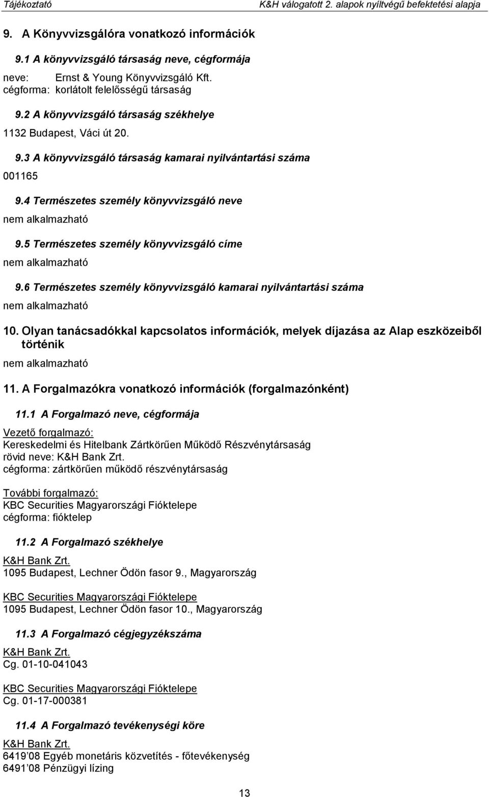 4 Természetes személy könyvvizsgáló neve 9.5 Természetes személy könyvvizsgáló címe 9.6 Természetes személy könyvvizsgáló kamarai nyilvántartási száma 10.