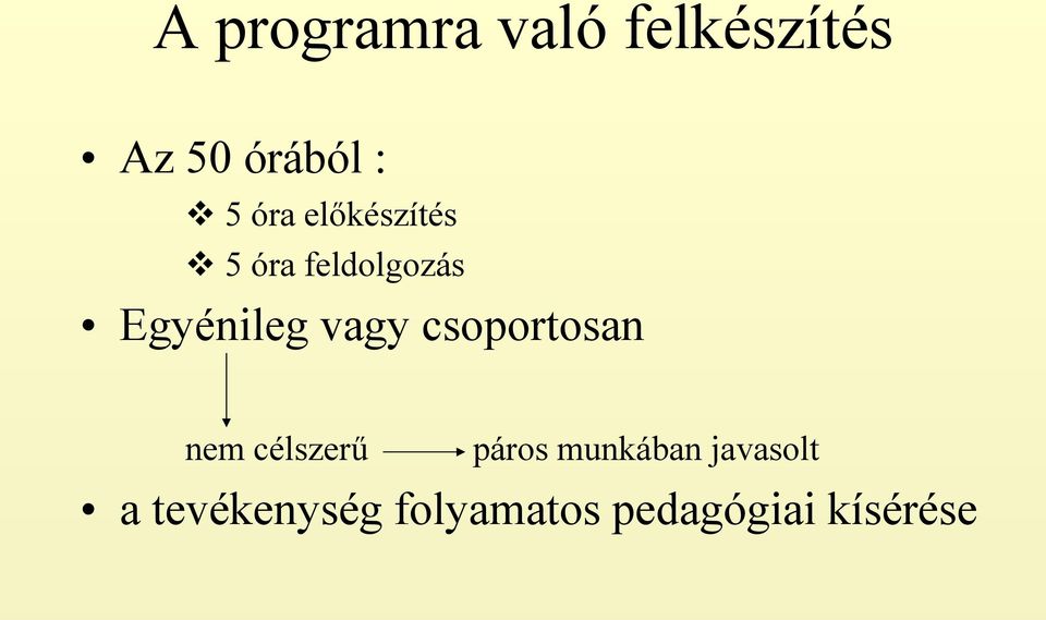 vagy csoportosan nem célszerű páros munkában