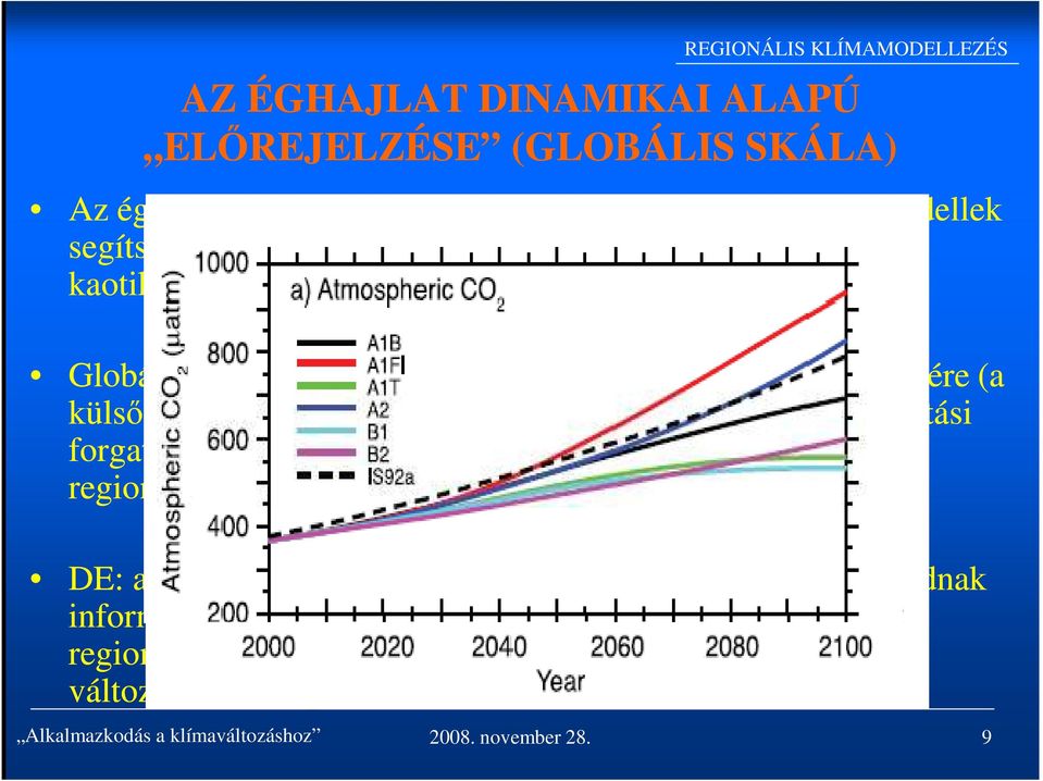 ) Globális klímamodellek: az egész éghajlati rendszer jellemzésére (a külső kényszerek például szén-dioxid koncentráció: kibocsátási forgatókönyvek változása figyelembevétele;