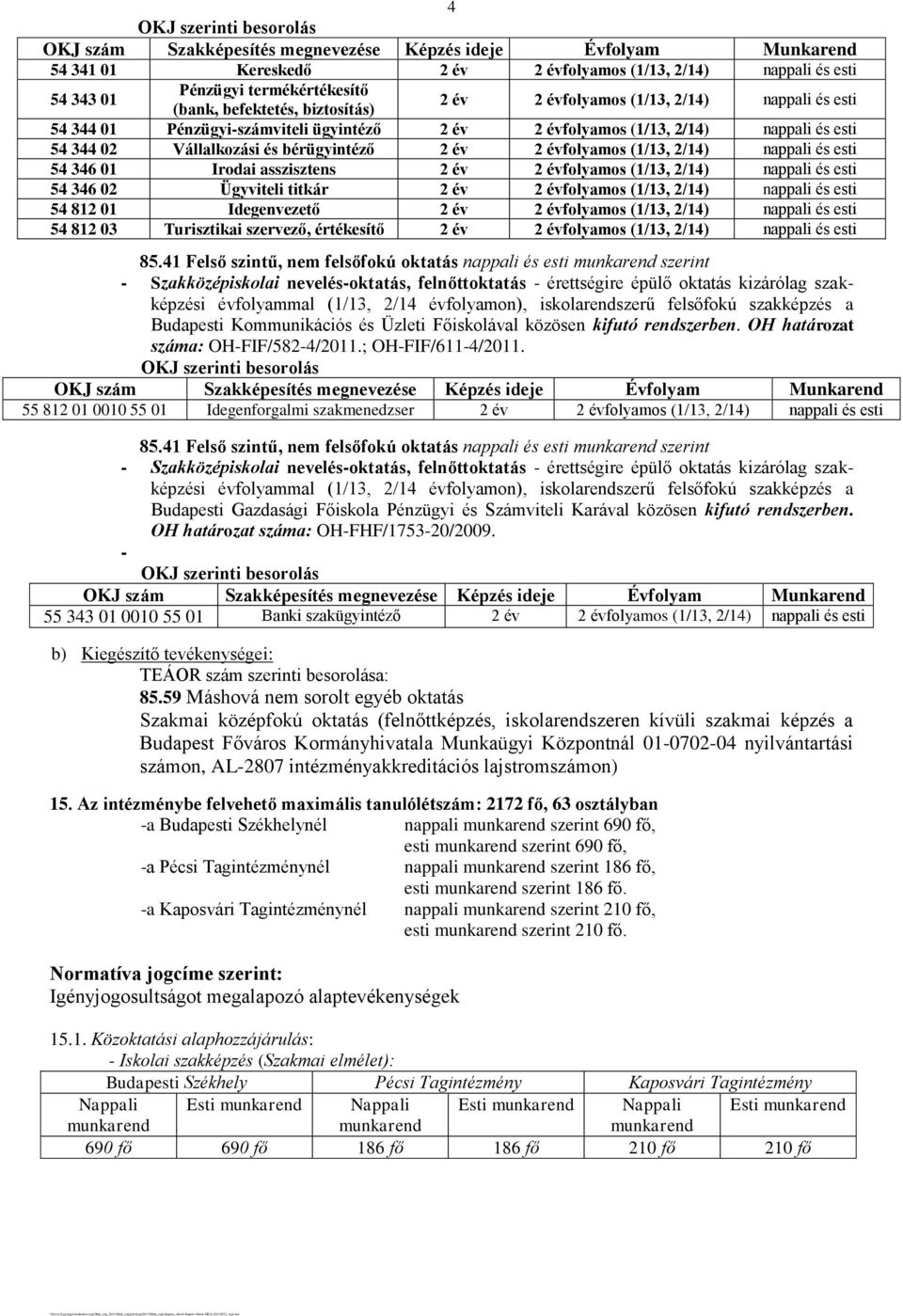 évfolyamos (1/13, 2/14) nappali és esti 54 346 02 Ügyviteli titkár 2 év 2 évfolyamos (1/13, 2/14) nappali és esti 54 812 01 Idegenvezető 2 év 2 évfolyamos (1/13, 2/14) nappali és esti 54 812 03