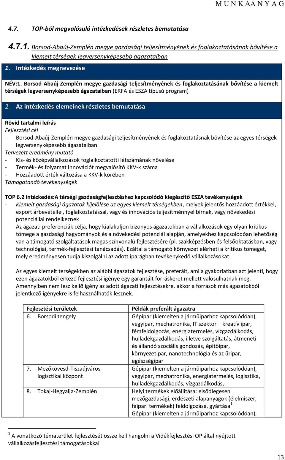 Az intézkedés elemeinek részletes bemutatása Rövid tartalmi leírás Fejlesztési cél - Brsd-Abaúj-Zemplén megye gazdasági teljesítményének és fglakztatásnak bővítése az egyes térségek