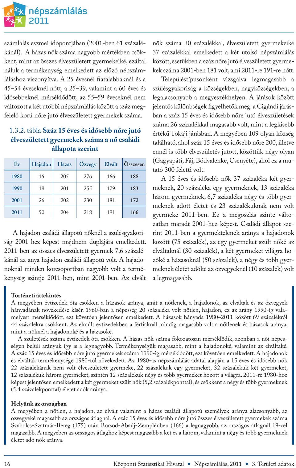 A 25 évesnél fiatalabbaknál és a 45 54 éveseknél nőtt, a 25 39, valamint a 60 éves és idősebbeknél mérséklődött, az 55 59 éveseknél nem változott a két utóbbi népszámlálás között a száz megfelelő