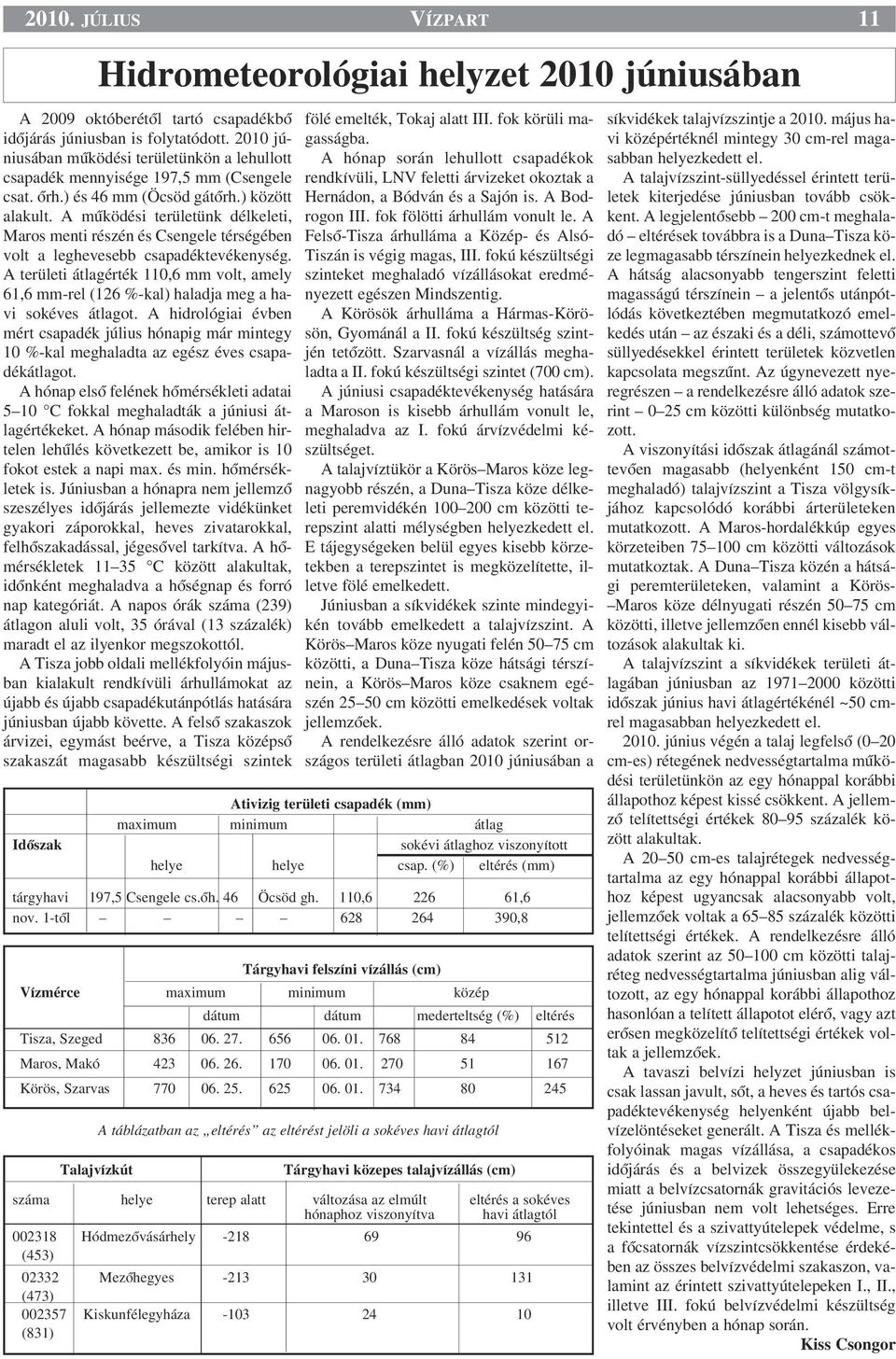 A mıködési területünk délkeleti, Maros menti részén és Csengele térségében volt a leghevesebb csapadéktevékenység.