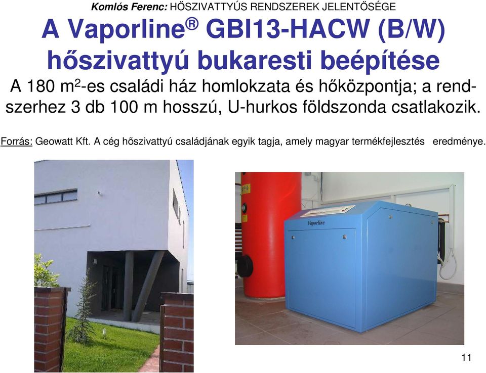 hosszú, U-hurkos földszonda csatlakozik. Forrás: Geowatt Kft.