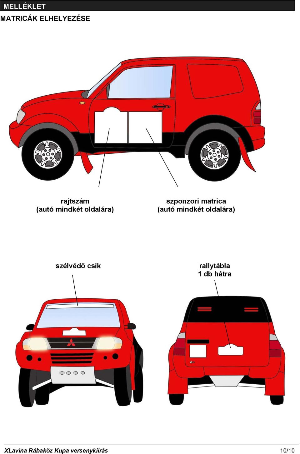 mindkét oldalára) szélvédő csík rallytábla 1