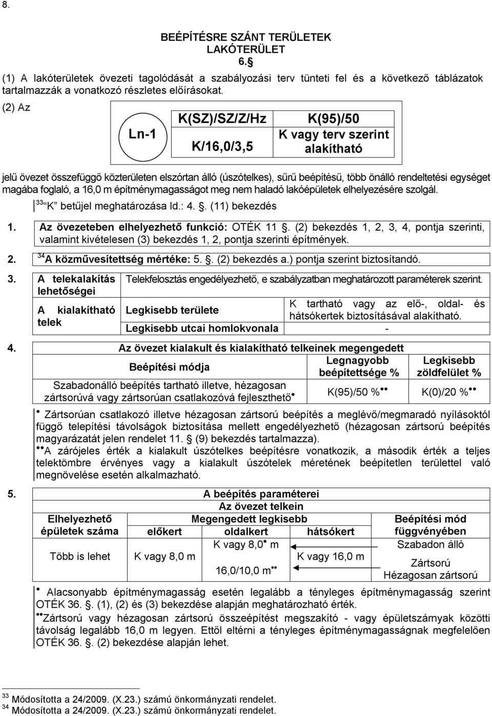 foglaló, a 16,0 m építménymagasságot meg nem haladó lakóépületek elhelyezésére szolgál. 33 K betűjel meghatározása ld.: 4.. (11) bekezdés 1. Az övezeteben elhelyezhető funkció: OTÉK 11.