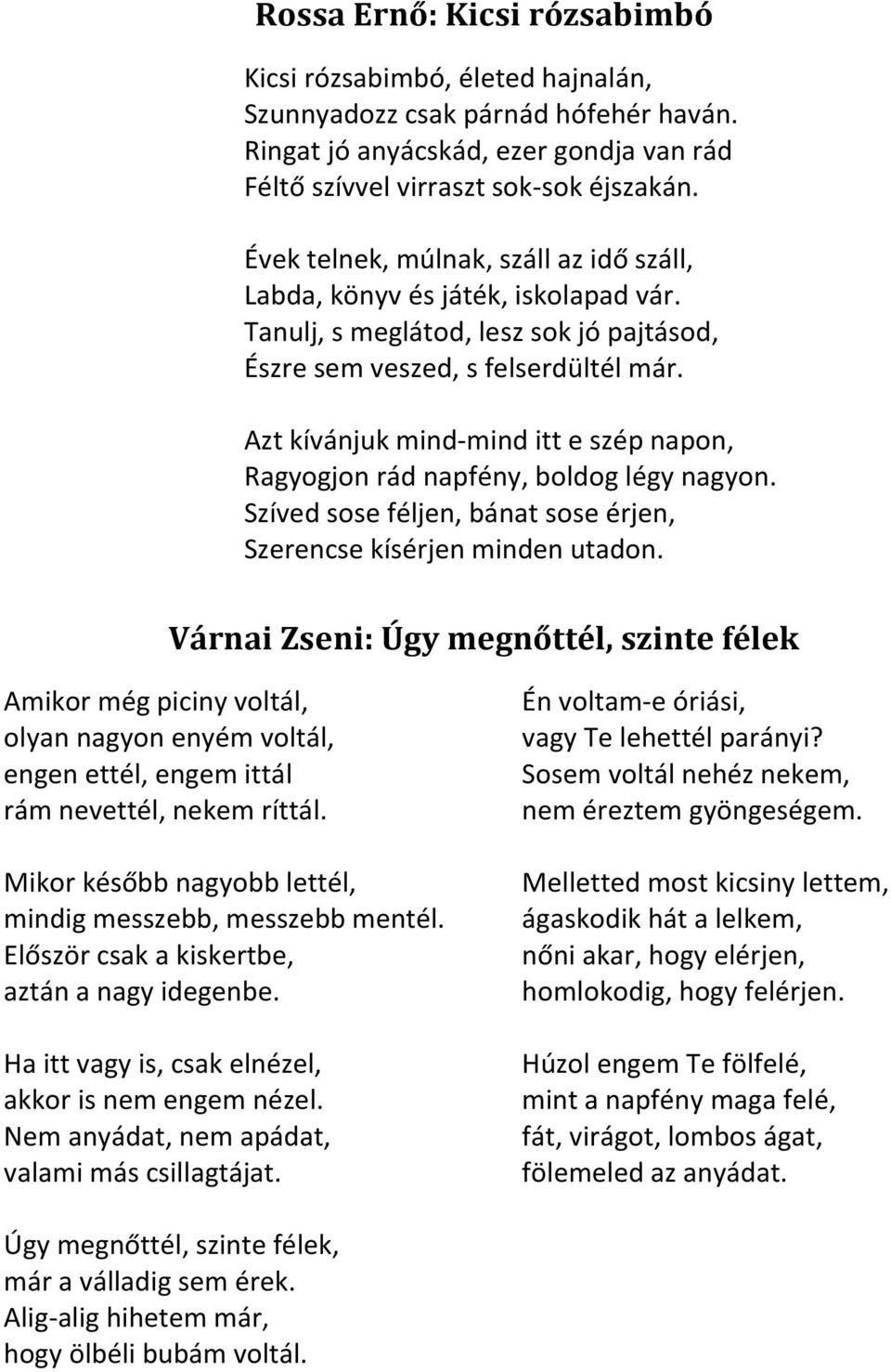 Azt kívánjuk mind-mind itt e szép napon, Ragyogjon rád napfény, boldog légy nagyon. Szíved sose féljen, bánat sose érjen, Szerencse kísérjen minden utadon.
