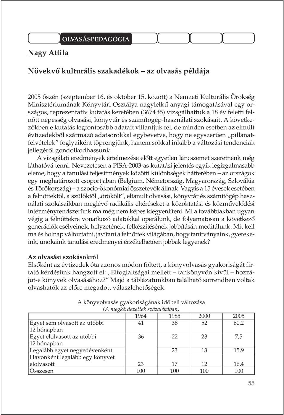 népesség olvasási, könyvtár és számítógép-használati szokásait.