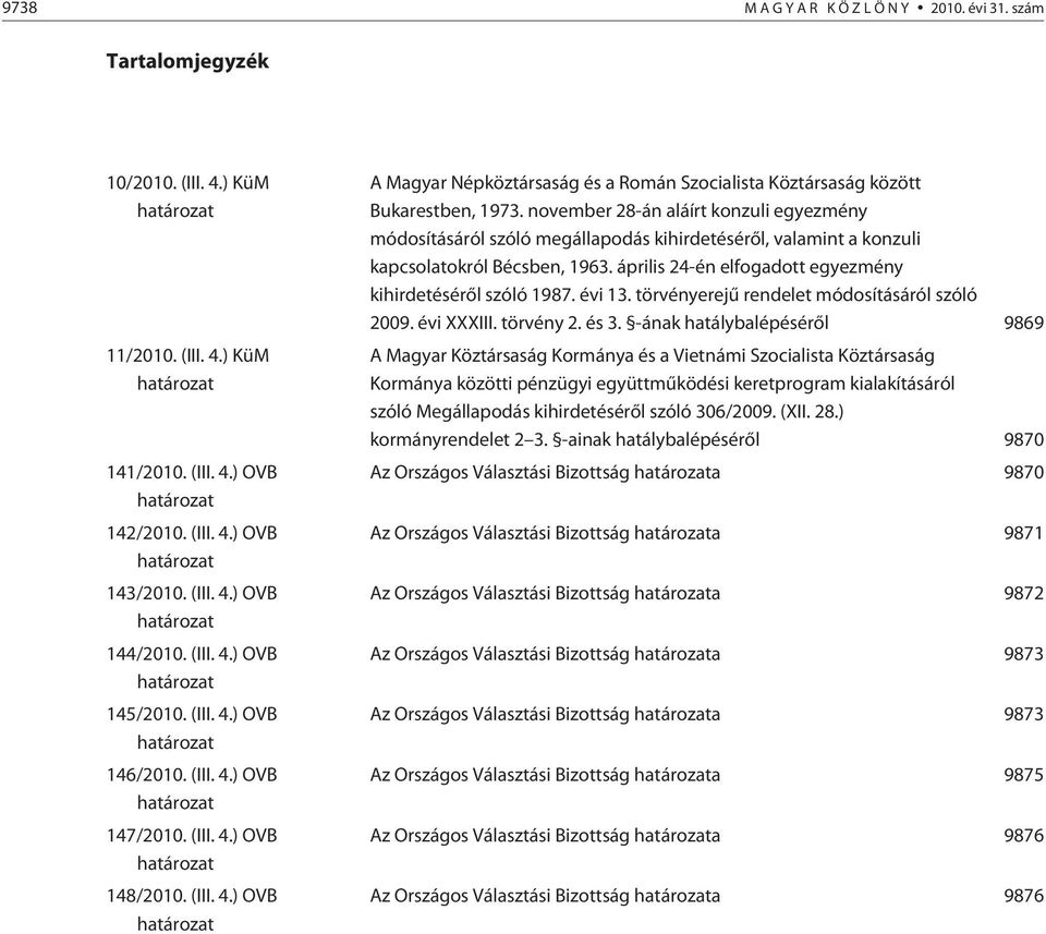 november 28-án aláírt konzuli egyezmény módosításáról szóló megállapodás kihirdetésérõl, valamint a konzuli kapcsolatokról Bécsben, 1963. április 24-én elfogadott egyezmény kihirdetésérõl szóló 1987.