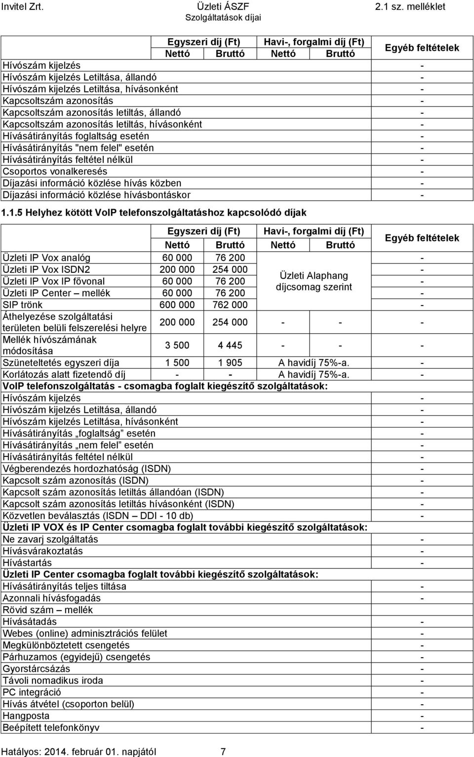 - Csoportos vonalkeresés - Díjazási információ közlése hívás közben - Díjazási információ közlése hívásbontáskor - 1.