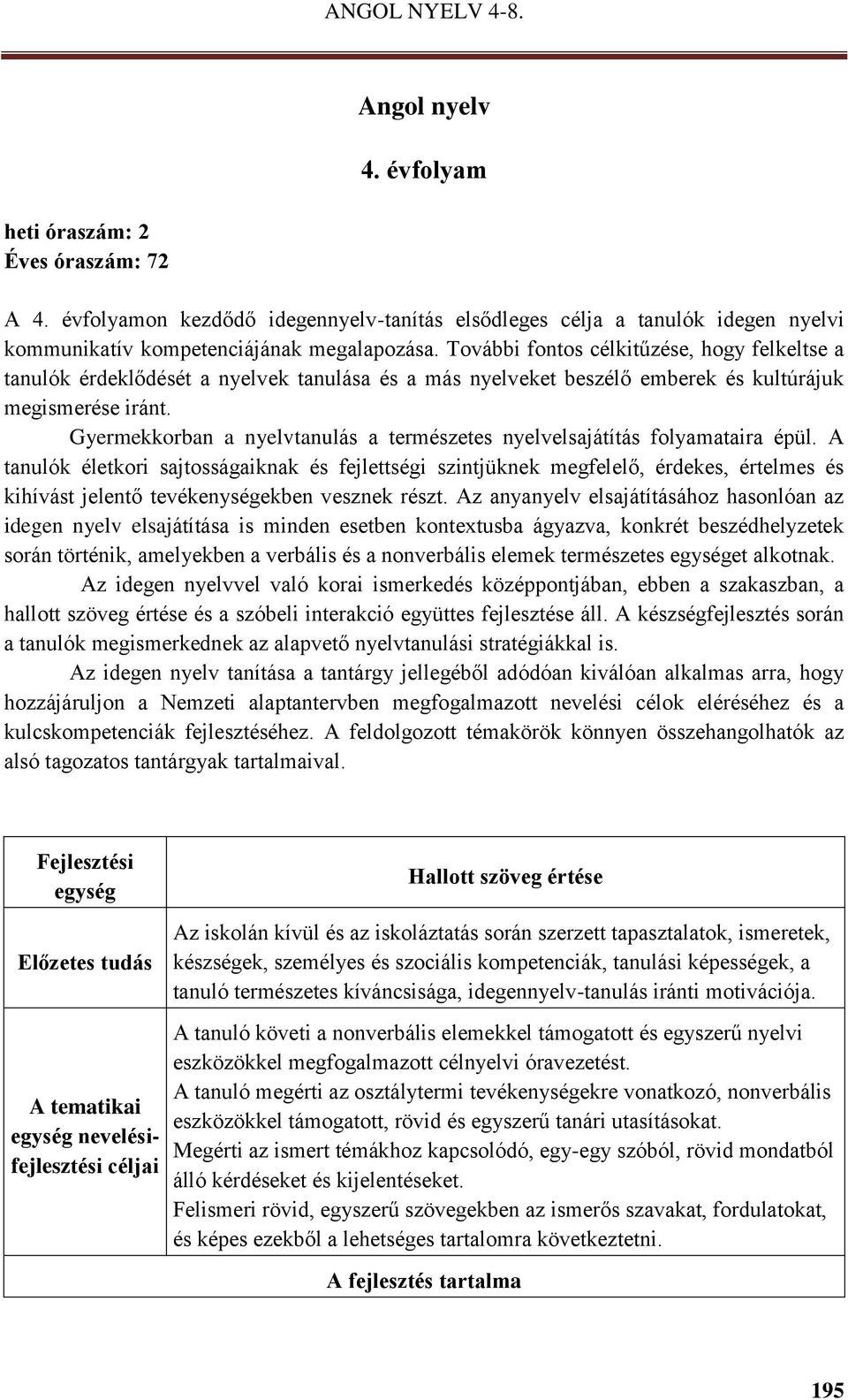 Gyermekkorban a nyelvtanulás a természetes nyelvelsajátítás folyamataira épül.