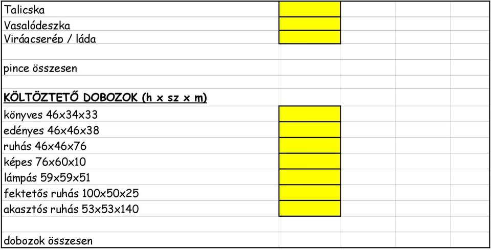 46x46x38 ruhás 46x46x76 képes 76x60x10 lámpás 59x59x51