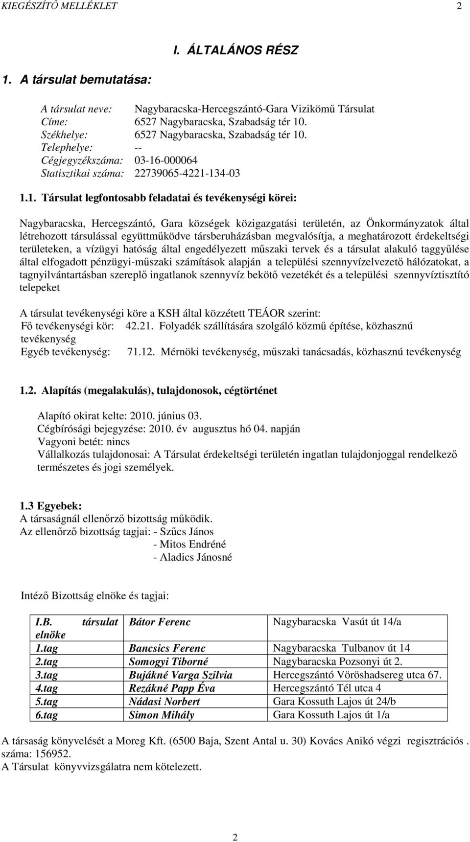 . Telephelye: -- Cégjegyzékszáma: 03-16
