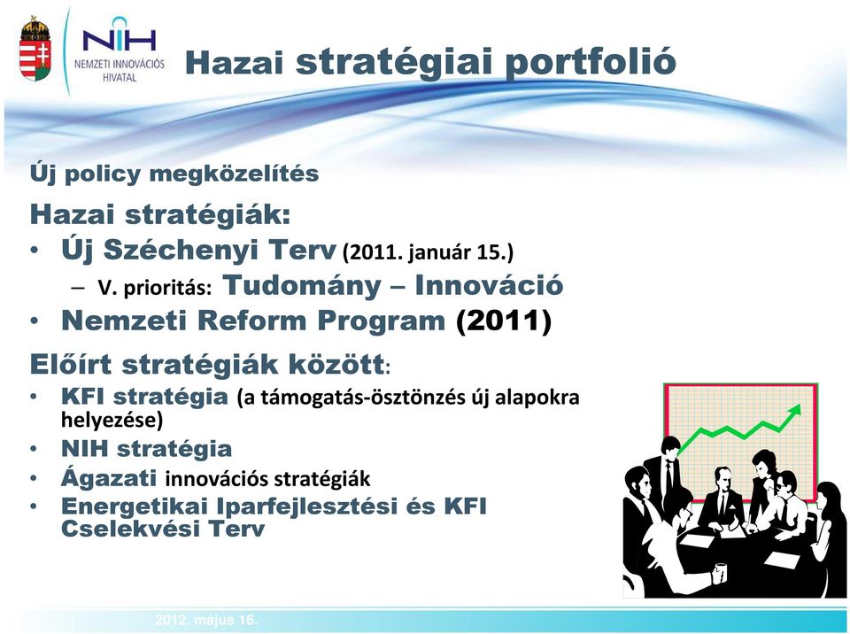 prioritás: Tudomány Innováció Nemzeti Reform Program(2011) Előírt stratégiák között: KFI