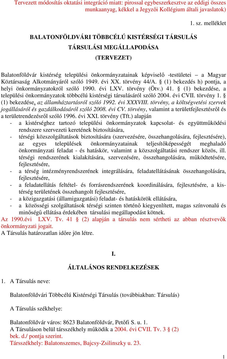 (1) bekezdés h) pontja, a helyi önkormányzatokról szóló 1990. évi LXV. törvény (Ötv.) 41. (1) bekezdése, a települési önkormányzatok többcélú kistérségi társulásáról szóló 2004. évi CVII. törvény 1.