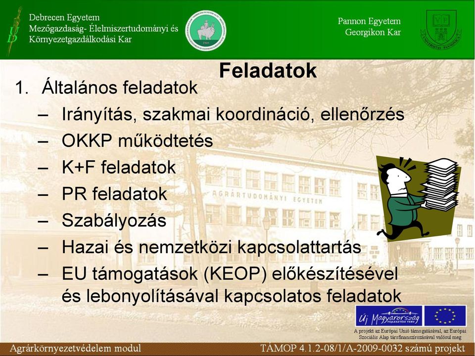 feladatok Szabályozás Hazai és nemzetközi kapcsolattartás EU