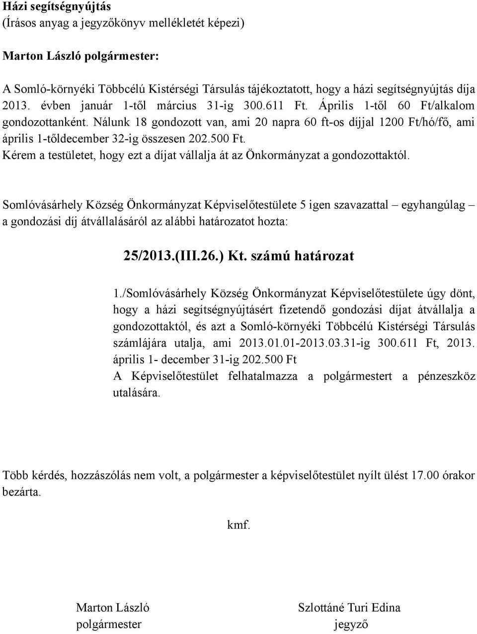 Nálunk 18 gondozott van, ami 20 napra 60 ft-os díjjal 1200 Ft/hó/fő, ami április 1-tőldecember 32-ig összesen 202.500 Ft.