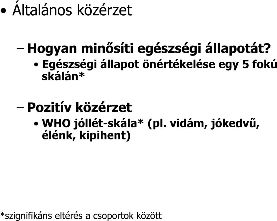 Pozitív közérzet WHO jóllét-skála* (pl.