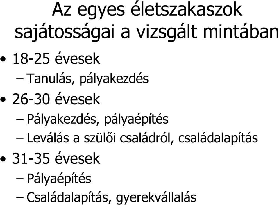 Pályakezdés, pályaépítés Leválás a szülői családról,