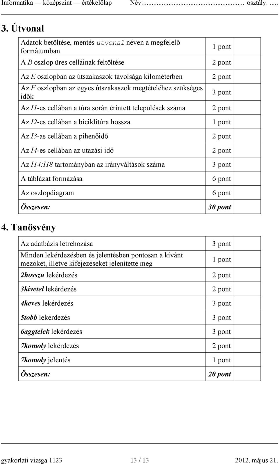 megtételéhez szükséges idők Az I1-es cellában a túra során érintett települések száma Az I2-es cellában a biciklitúra hossza Az I3-as cellában a pihenőidő Az I4-es cellában az utazási idő Az I14:I18