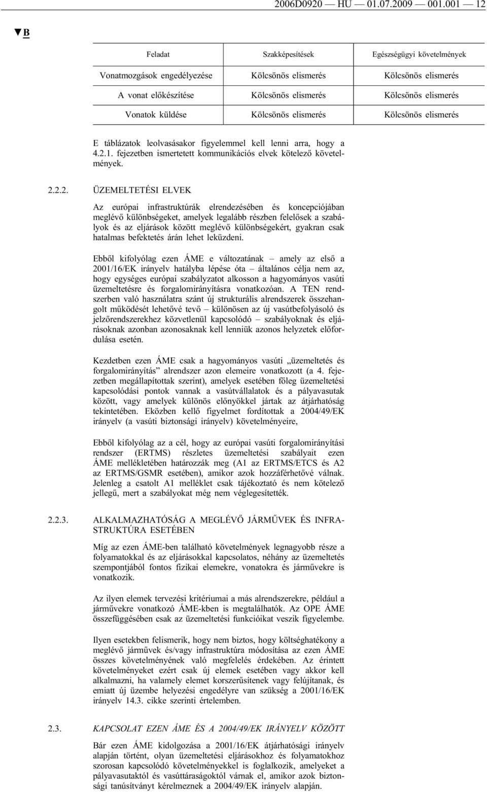 küldése Kölcsönös elismerés Kölcsönös elismerés E táblázatok leolvasásakor figyelemmel kell lenni arra, hogy a 4.2.