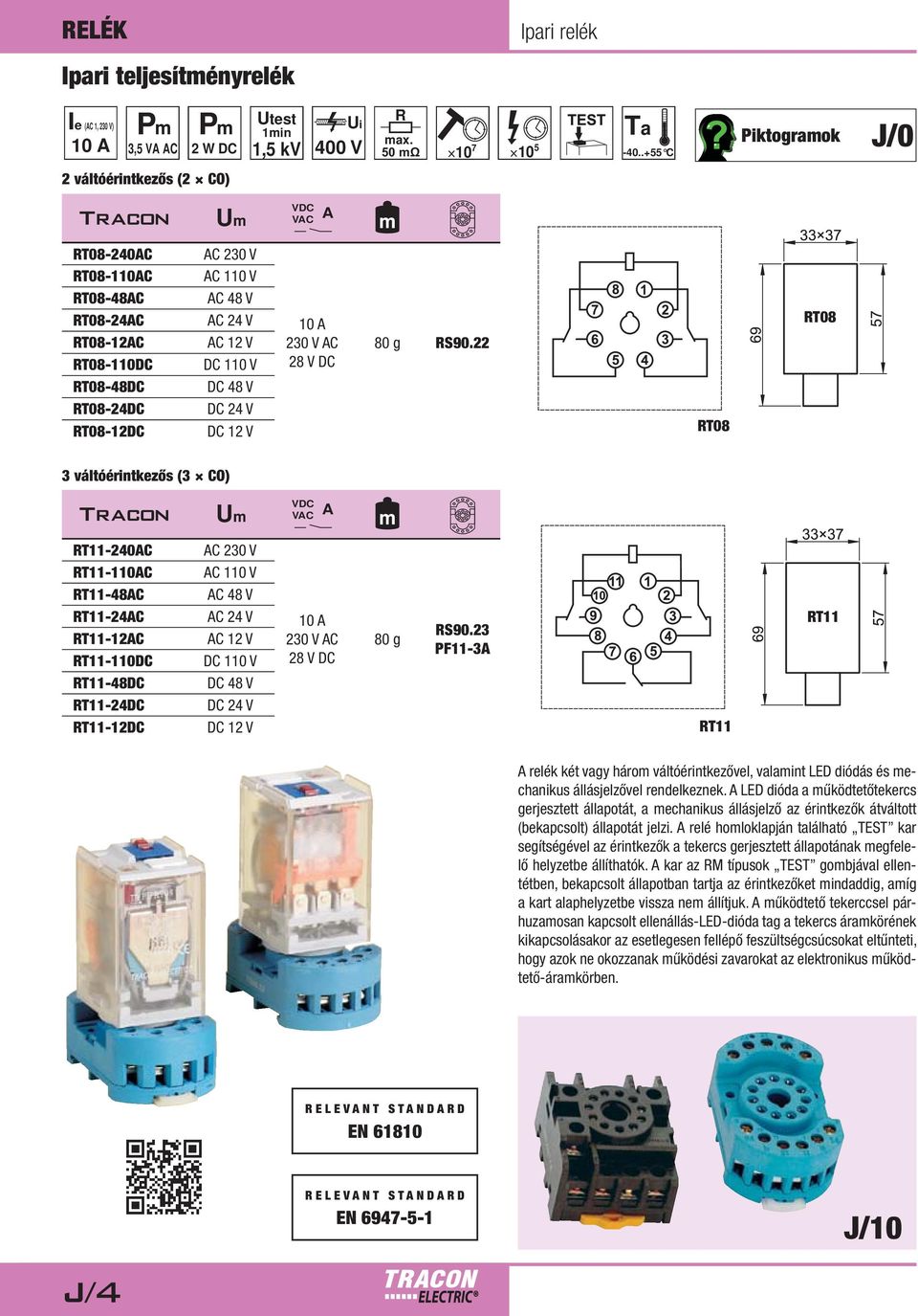 22 RT08 RT08 3 váltóérintkezős (3 CO) U VDC VC RT11-240C RT11-110C RT11-48C RT11-24C RT11-12C RT11-110DC RT11-48DC RT11-24DC RT11-12DC C 230 V C 110 V C 48 V C 24 V C 12 V 10 230 V C 28 V DC 80 g