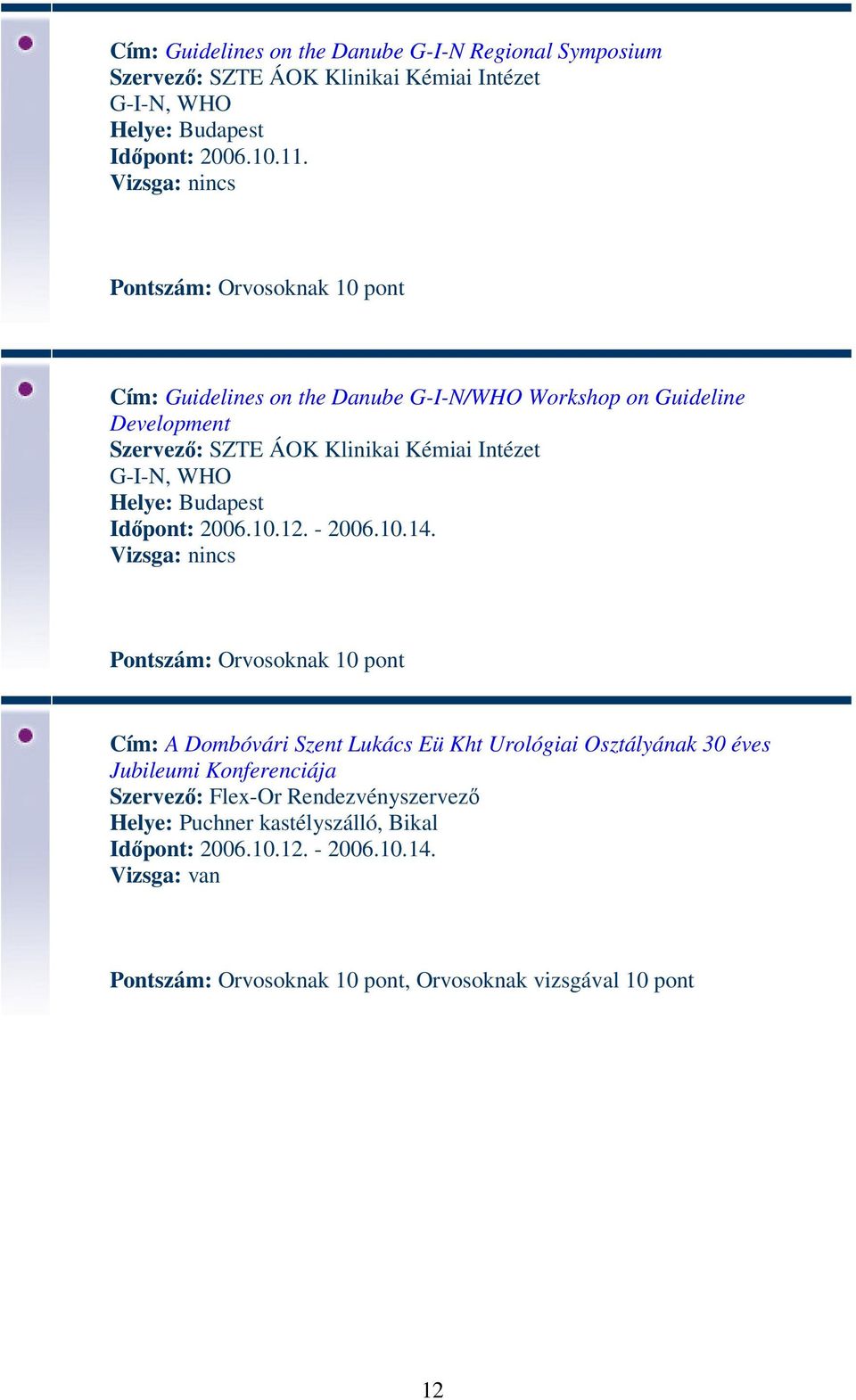 Cím: Guidelines on the Danube G-I-N/WHO Workshop on Guideline Development Szervező: SZTE ÁOK Klinikai Kémiai Intézet G-I-N, WHO Helye: