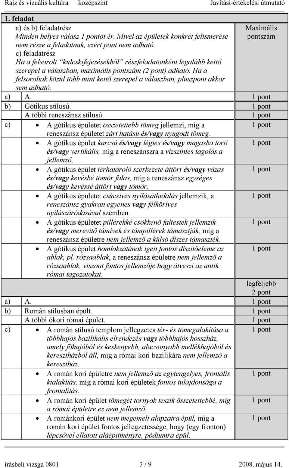 Ha a felsoroltak közül több mint kettő szerepel a válaszban, pluszpont akkor sem adható. a) A. b) Gótikus stílusú. A többi reneszánsz stílusú.
