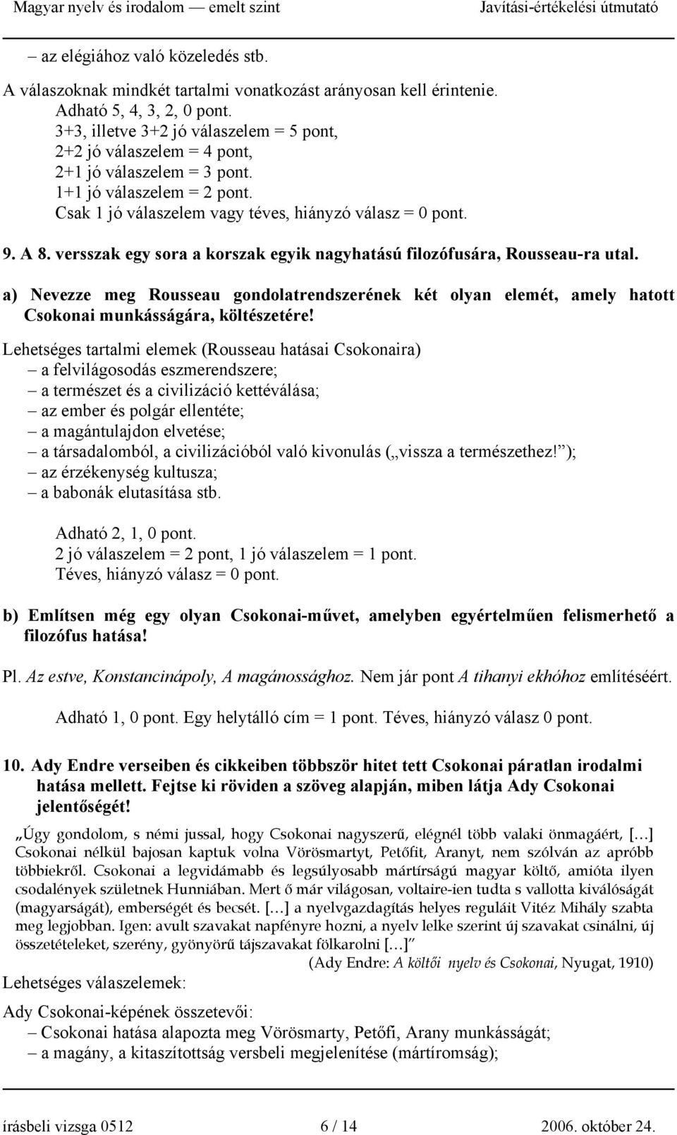 versszak egy sora a korszak egyik nagyhatású filozófusára, Rousseau-ra utal. a) Nevezze meg Rousseau gondolatrendszerének két olyan elemét, amely hatott Csokonai munkásságára, költészetére!