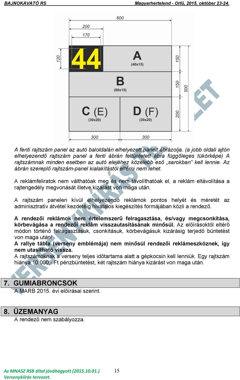 Az ábrán szereplő rajtszám-panel kialakítástól eltérni nem lehet.