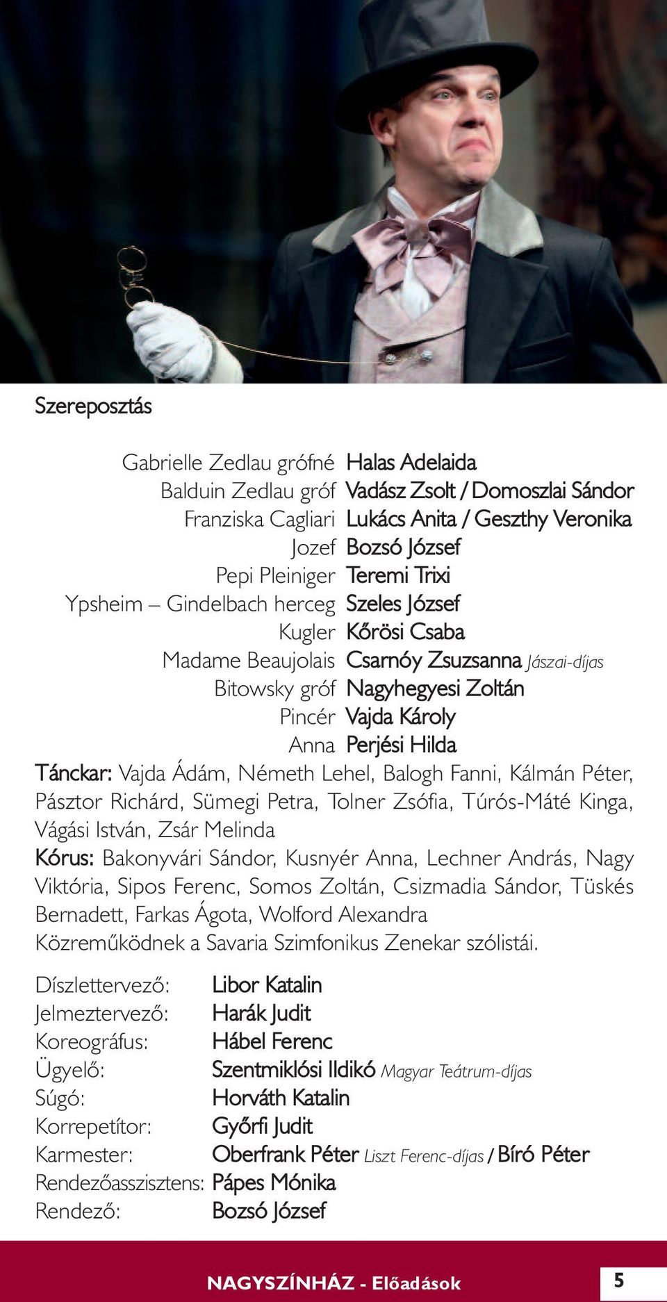 Vajda Ádám, Németh Lehel, Balogh Fanni, Kálmán Péter, Pásztor Richárd, Sümegi Petra, Tolner Zsófia, Túrós-Máté Kinga, Vágási István, Zsár Melinda Kórus: Bakonyvári Sándor, Kusnyér Anna, Lechner