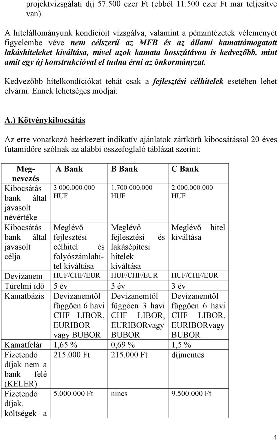 is kedvezőbb, mint amit egy új konstrukcióval el tudna érni az önkormányzat. Kedvezőbb hitelkondíciókat tehát csak a fejlesztési célhitelek esetében lehet elvárni. Ennek lehetséges módjai: A.