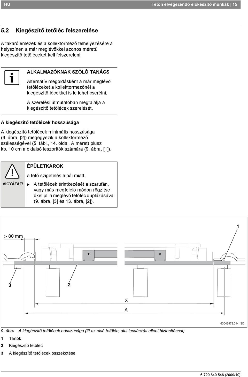 Alternatív megoldásként a már meglévő tetőléceket a kollektormezőnél a kiegészítő lécekkel is le lehet cserélni. A szerelési útmutatóban megtalálja a kiegészítő tetőlécek szerelését.