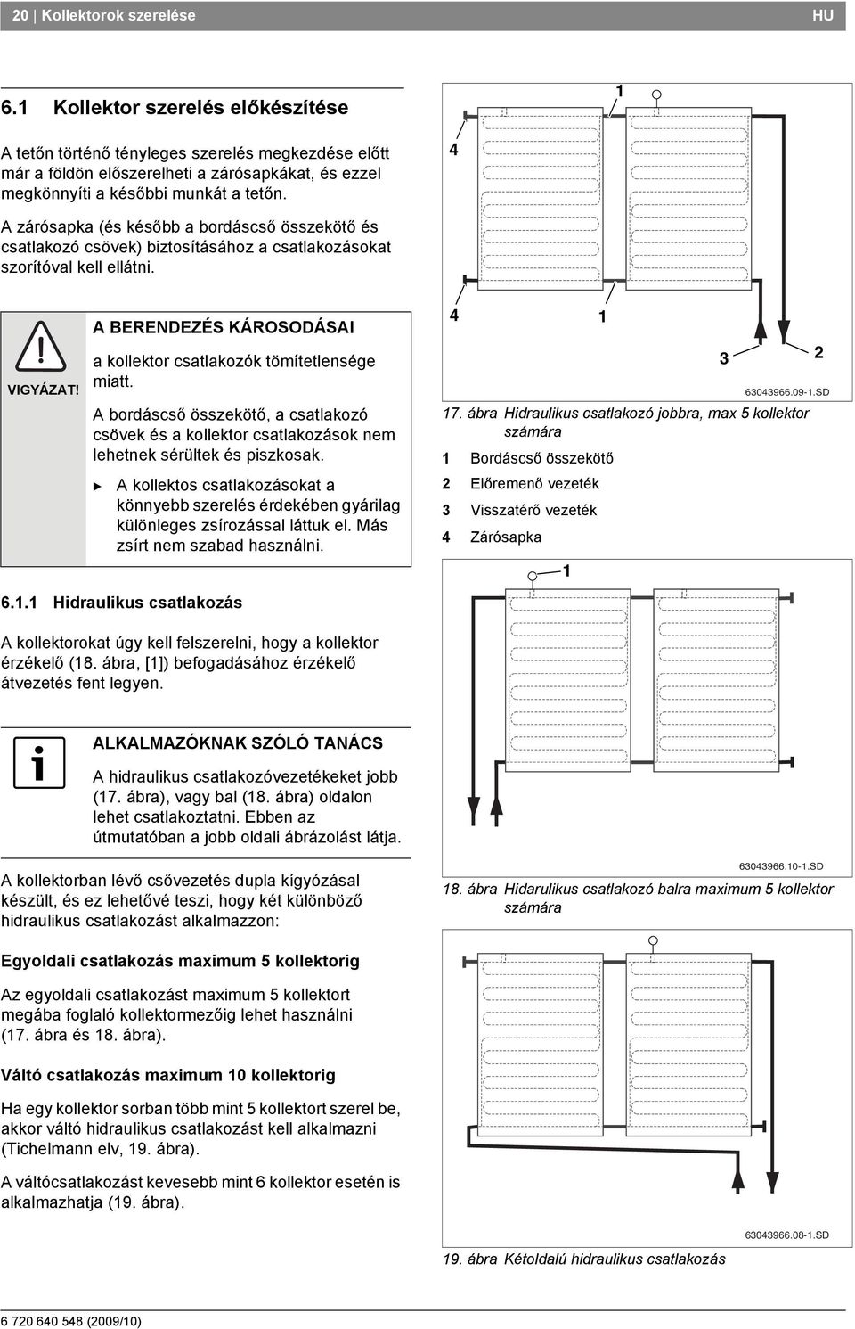 4 A zárósapka (és később a bordáscső összekötő és csatlakozó csövek) biztosításához a csatlakozásokat szorítóval kell ellátni. VIGYÁZAT!