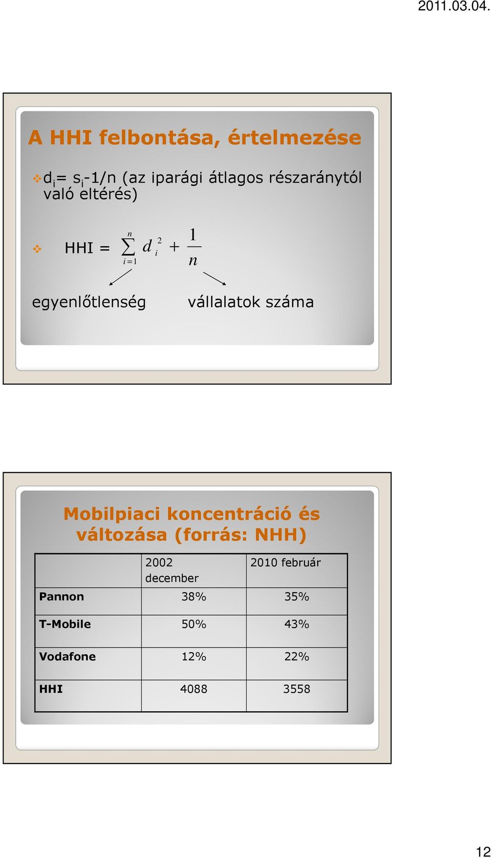 vállalatok száma Mobilpiaci koncentráció és változása (forrás: NHH) 2002