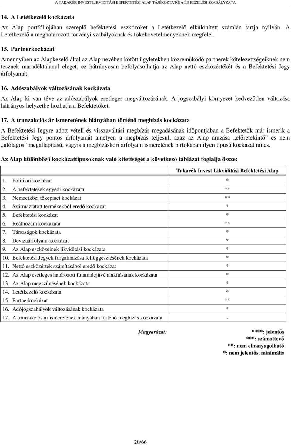 Partnerkockázat Amennyiben az Alapkezelő által az Alap nevében kötött ügyletekben közreműködő partnerek kötelezettségeiknek nem tesznek maradéktalanul eleget, ez hátrányosan befolyásolhatja az Alap