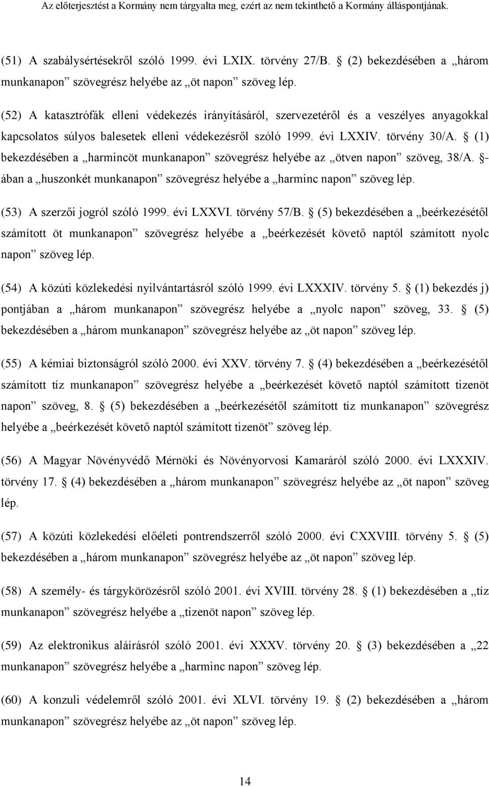 (1) bekezdésében a harmincöt munkanapon szövegrész helyébe az ötven napon szöveg, 38/A. - ában a huszonkét munkanapon szövegrész helyébe a harminc napon szöveg lép. (53) A szerzői jogról szóló 1999.