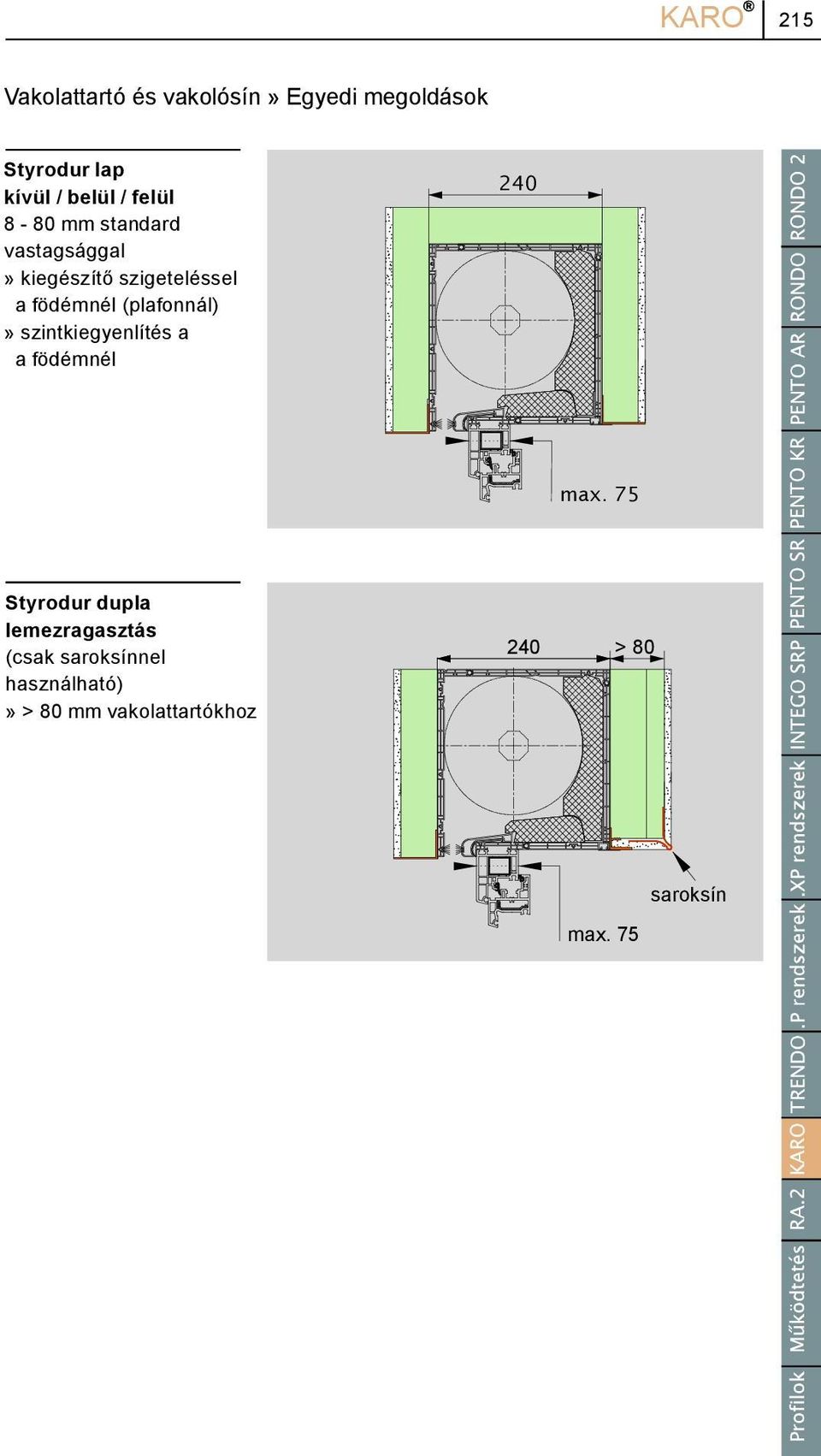 (plafnnál)» szintkiegyenlítés a a födémnél 240 max.