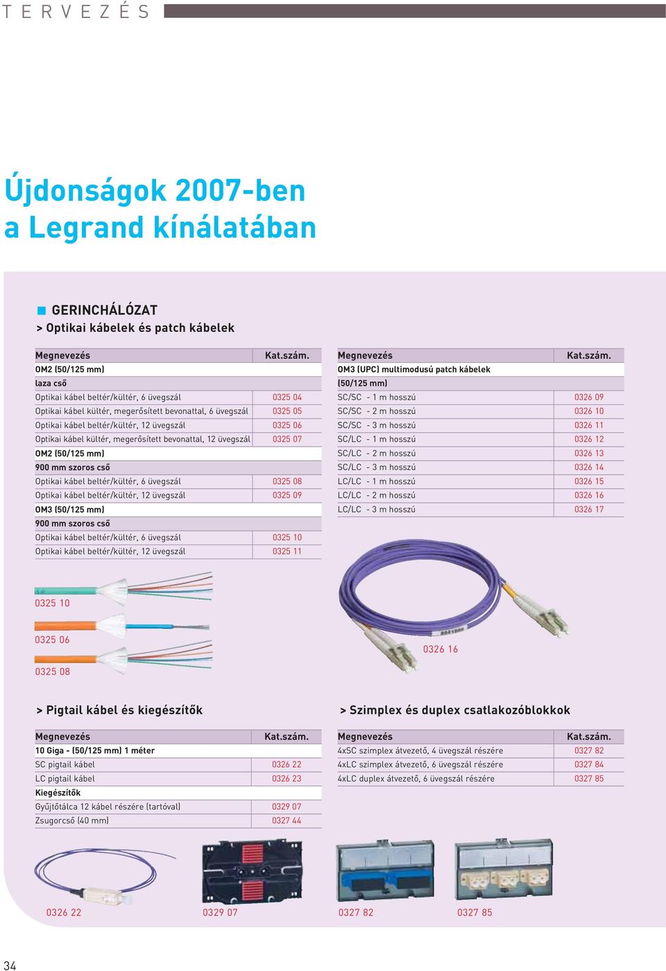 beltér/kültér, 12 üvegszál 0325 09 OM3 (50/125 mm) 900 mm szoros csô kábel beltér/kültér, 6 üvegszál 0325 10 kábel beltér/kültér, 12 üvegszál 0325 11 OM3 (UPC) multimodusú patch kábelek (50/125 mm)