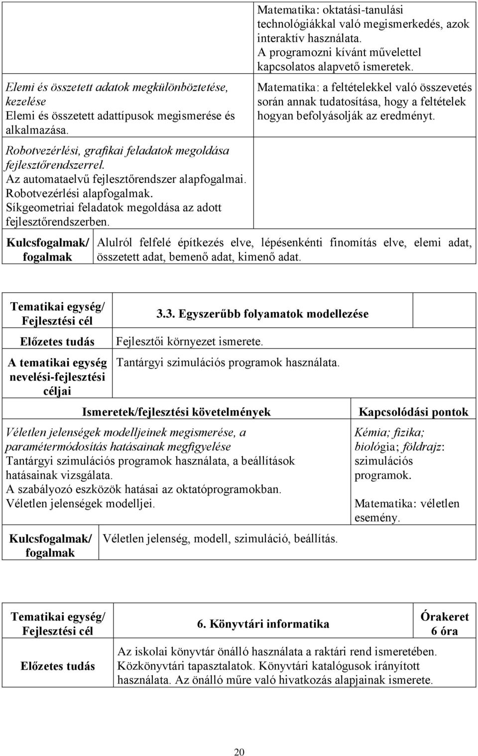 Kulcs/ Matematika: oktatási-tanulási technológiákkal való megismerkedés, azok interaktív használata. A programozni kívánt művelettel kapcsolatos alapvető ismeretek.