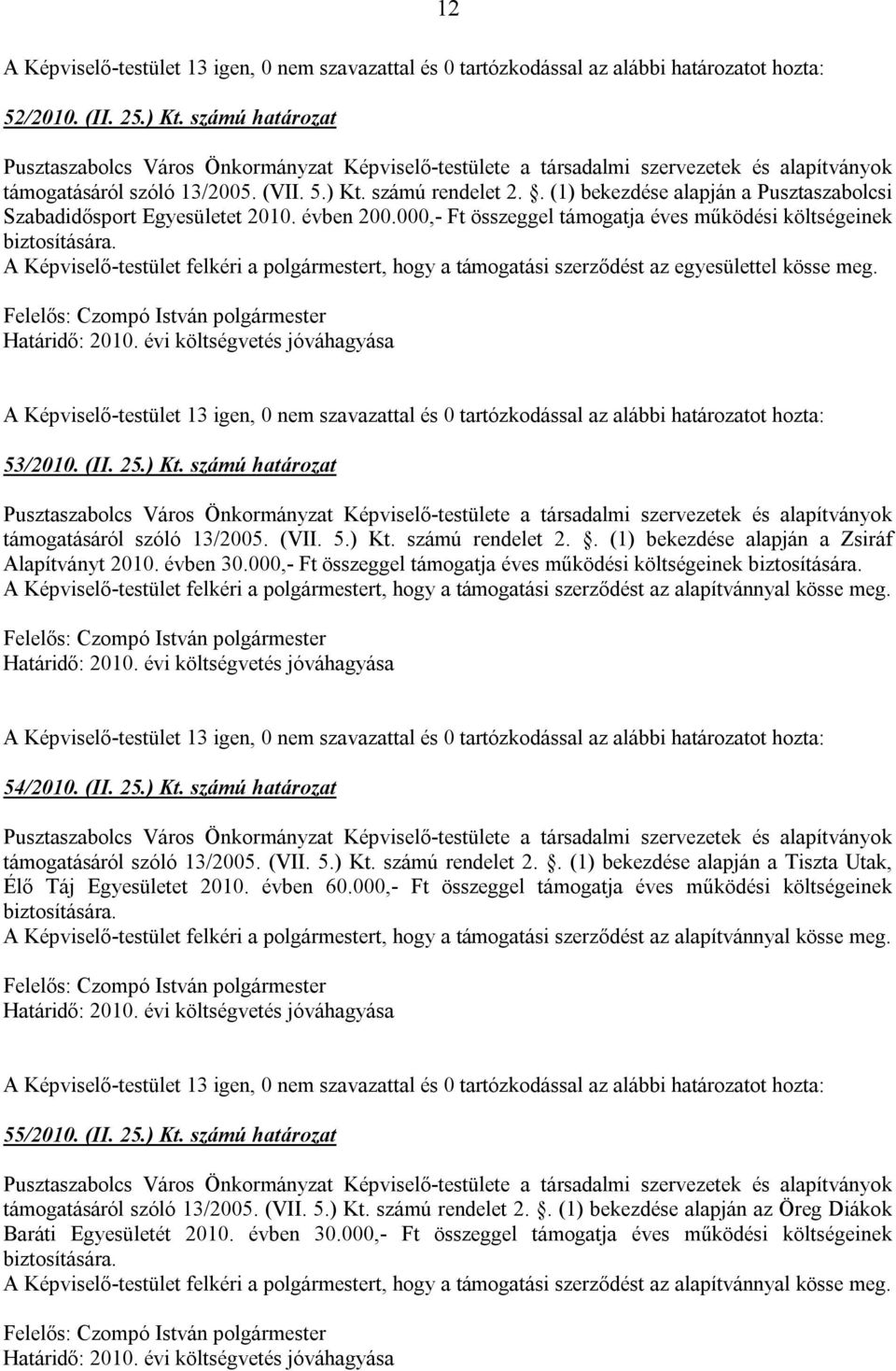 . (1) bekezdése alapján a Zsiráf Alapítványt 2010. évben 30.