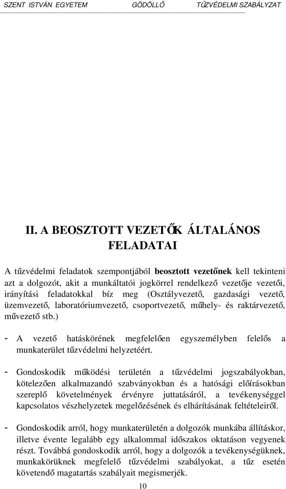 ) A vezet ő hatáskörének megfelelően egyszemélyben felelős a munkaterület tűzvédelmi helyzetéért.