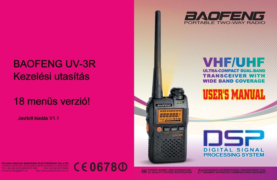 BAOFENG UV-3R Kezelési utasítás. 18 menüs verzió! Javított kiadás V1.1 -  PDF Ingyenes letöltés