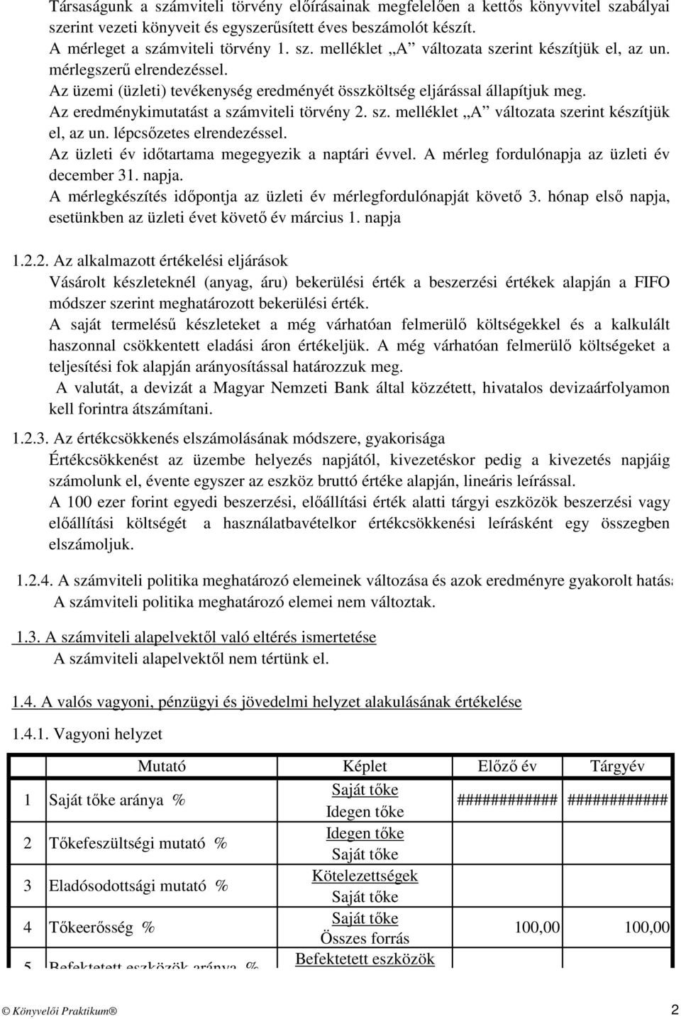 lépcsőzetes elrendezéssel. Az üzleti év időtartama megegyezik a naptári évvel. A mérleg fordulónapja az üzleti év december 31. napja.