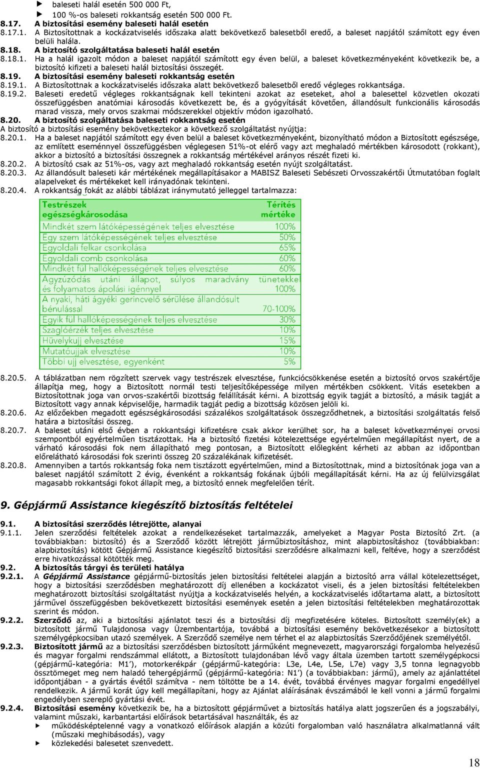 8.19. A biztosítási esemény baleseti rokkantság esetén 8.19.1. A Biztosítottnak a kockázatviselés időszaka alatt bekövetkező balesetből eredő végleges rokkantsága. 8.19.2.